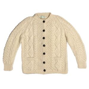 Vintage Irish Cottage Woolmark cream cable knit cardigan sweater women’s small
